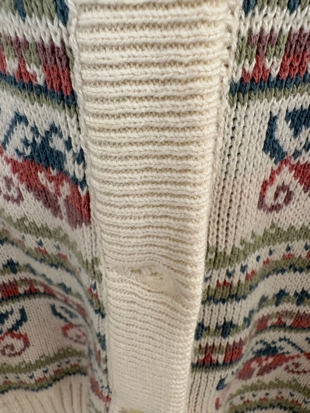 Vintage 90s White Fair Isle 100% Portuguese Cotton Knit Cardigan Size Small - Picture 3 of 9